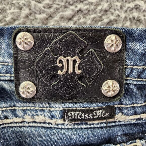 Miss Me Womens Jeans SZ 28 Signature Rise Bootcut Dark Wash Studded Thick Stitch - Picture 8 of 12